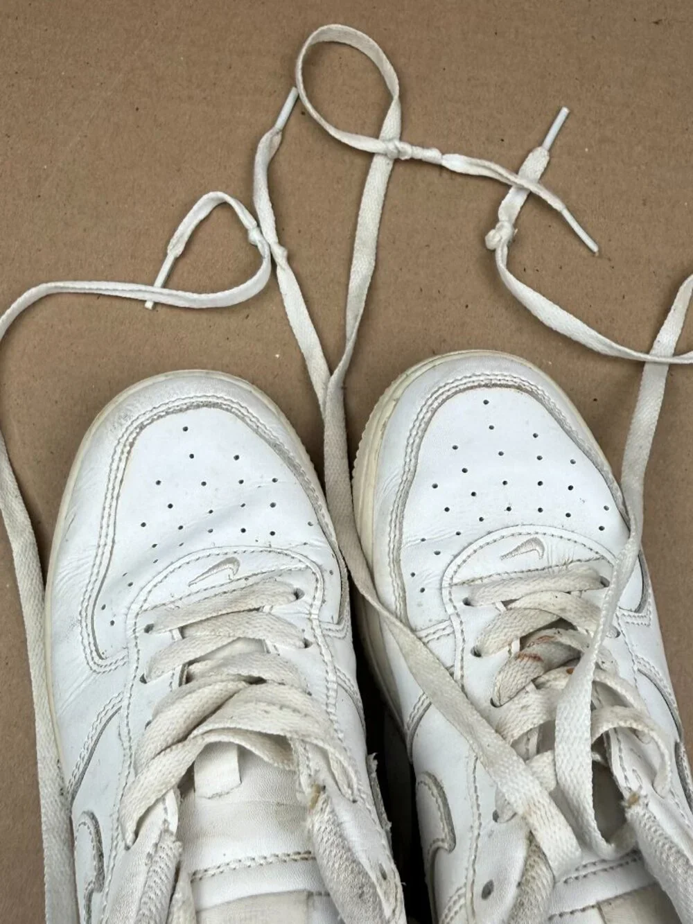 Nike Air Force 1 Youth Size 3Y Leather Sneakers long laces knot on laces stained